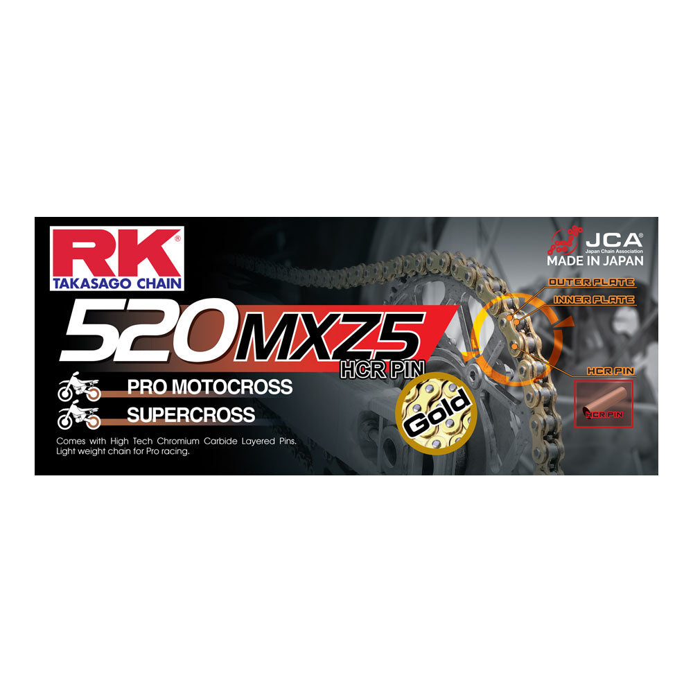 RK 520MXZ5 x 120L MX Race Chain Gold - Clip Link