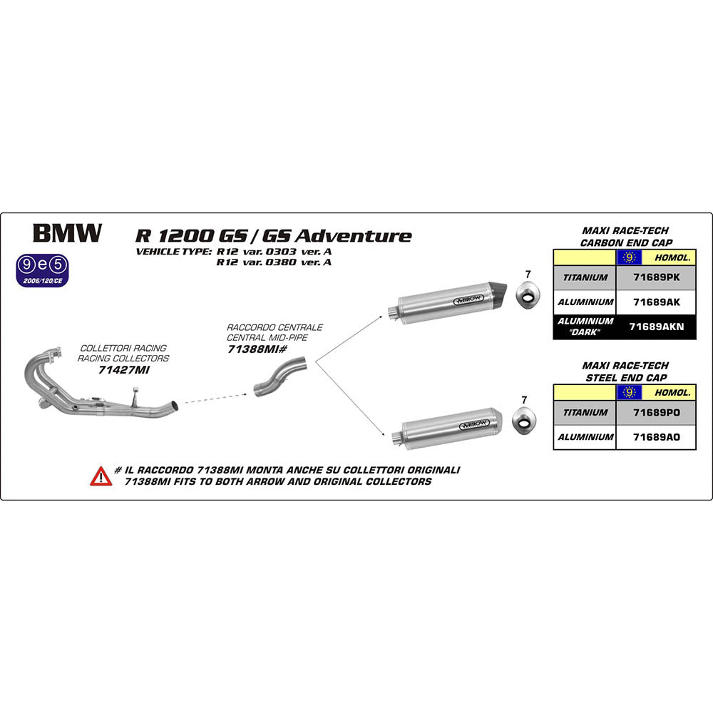 ARROW BMW Link Pipe Stainless for Maxi Race-Tech Silencers