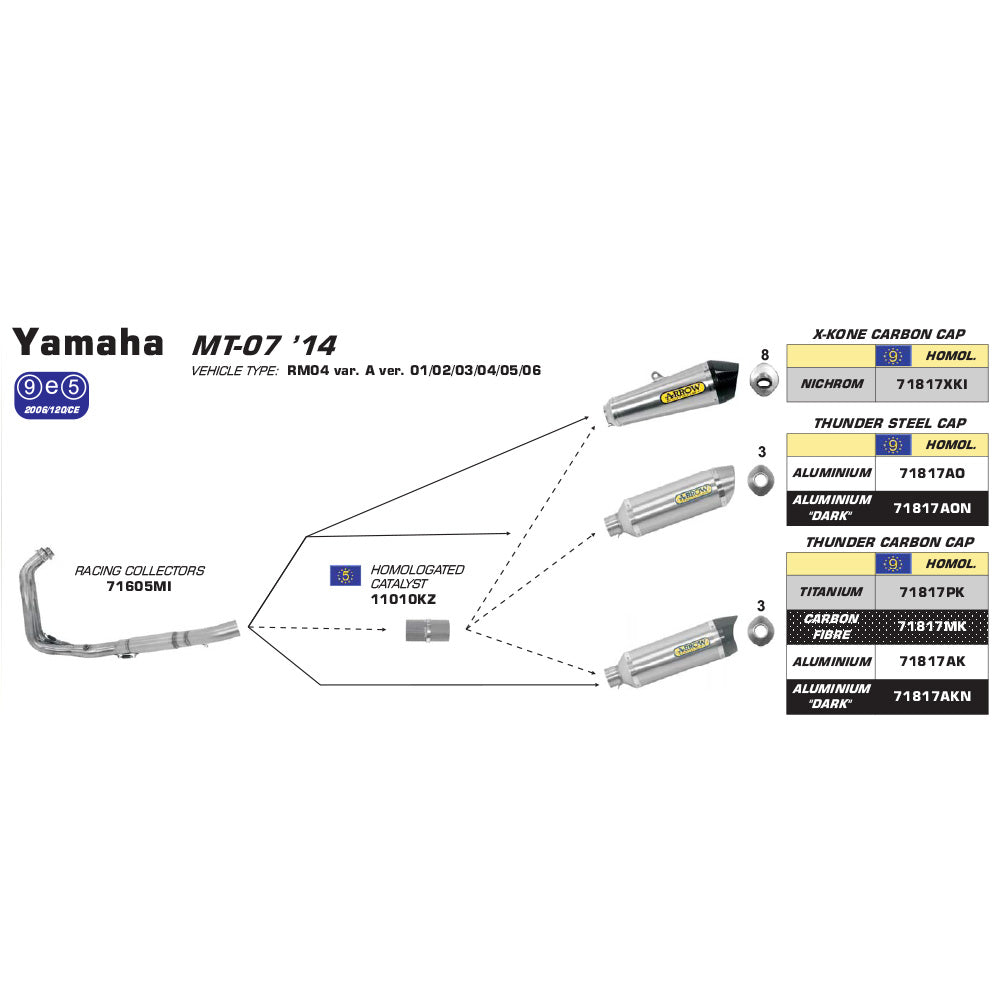 ARROW YAM Collector Racing SS No Cat for High Mount Silencer