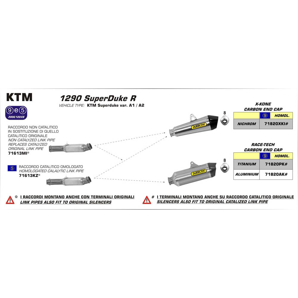 ARROW KTM Link Pipe Racing Stainless Steel Non Cat