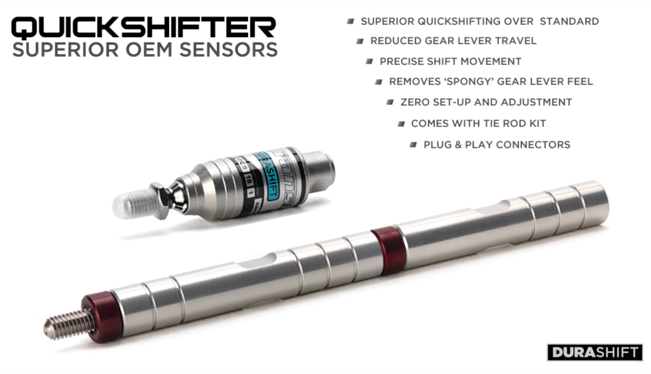 Aprilia replacement Quickshifter DCS sensor for RS660 models with standard road shift or inverted race shift set-up. Replaces Aprila OEM sensor with small 3 way white connector. (includes tie-rod kit)