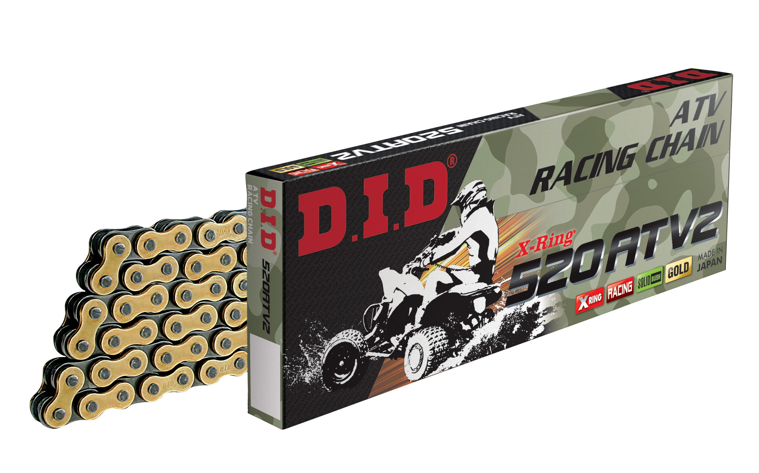 DID #520 ATV 2 Racing HD Chain X-Ring 120L FJ - Clip GOLD&BK