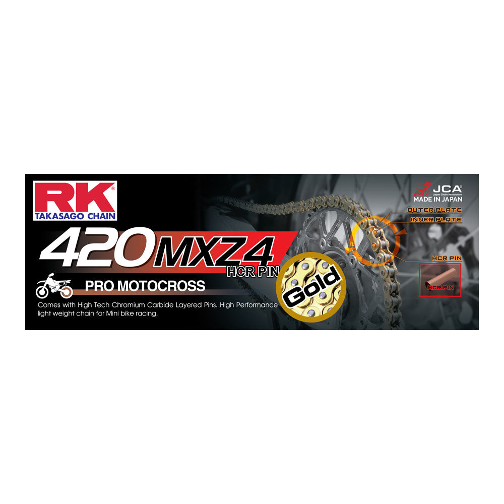 RK 420MXZ4 x 126L MX Race Chain Gold - Clip Link