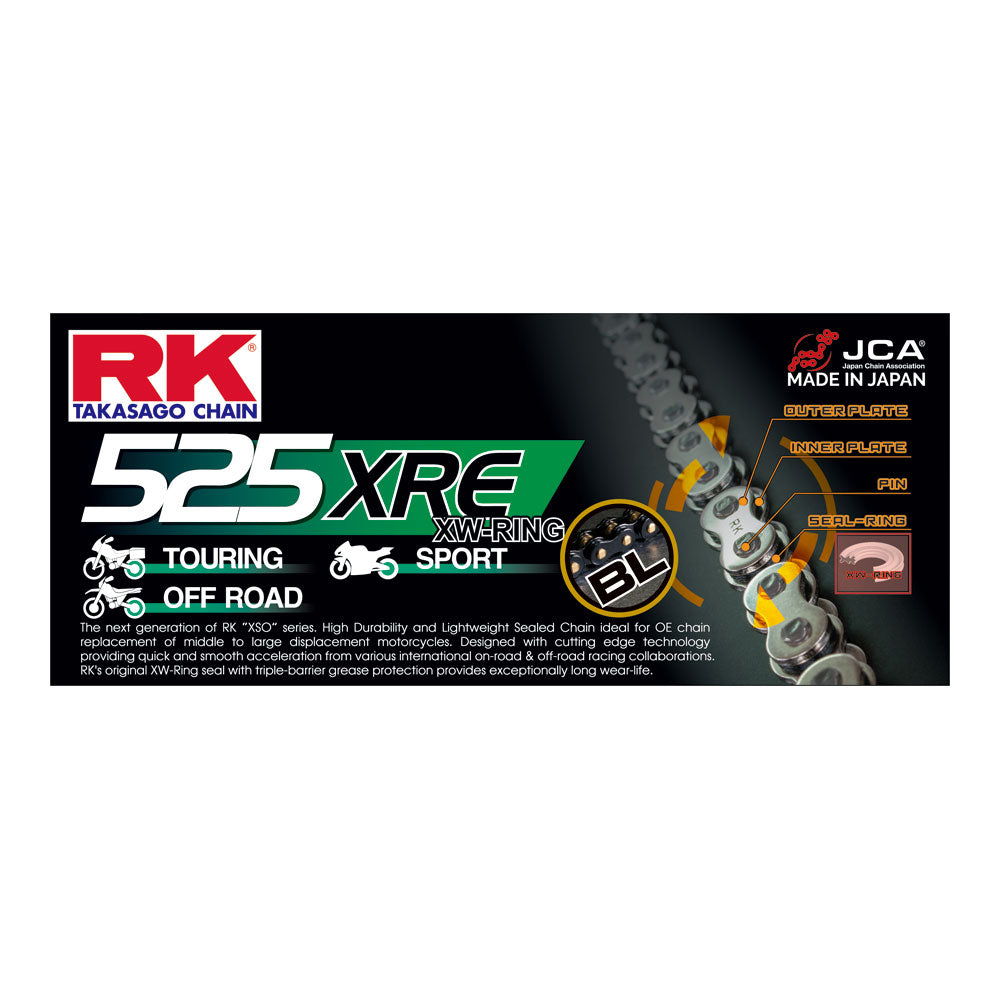 RK 525XRE x 120L XW Chain Black - Rivet Link