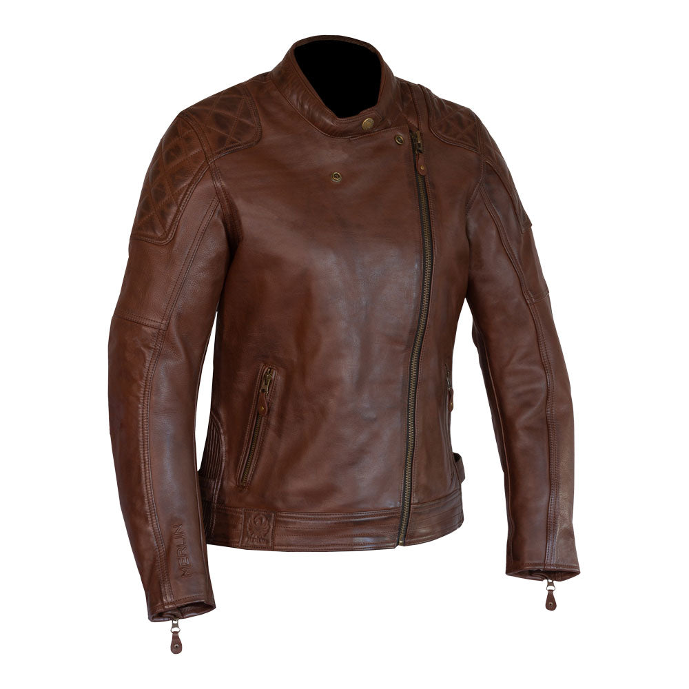 MERLIN Jacket Ladies Bristol Caf‚ D3O Leather Brown 8 XS